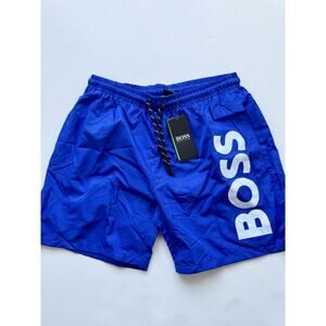 Hugo Boss Men's Big Logo Drawstring Swim Shorts Blue Size Large